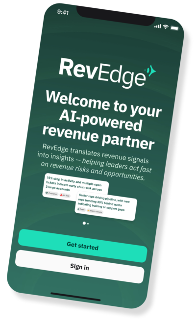 Smartphone displaying the login page for RevEdge's AI revenue partner app